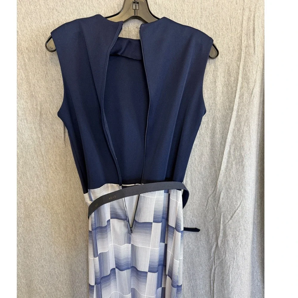 Vintage Mod 1970s Bleeker Street Maxi Dress Jacket Navy Blue Geometric Womens 12 - Picture 12 of 16